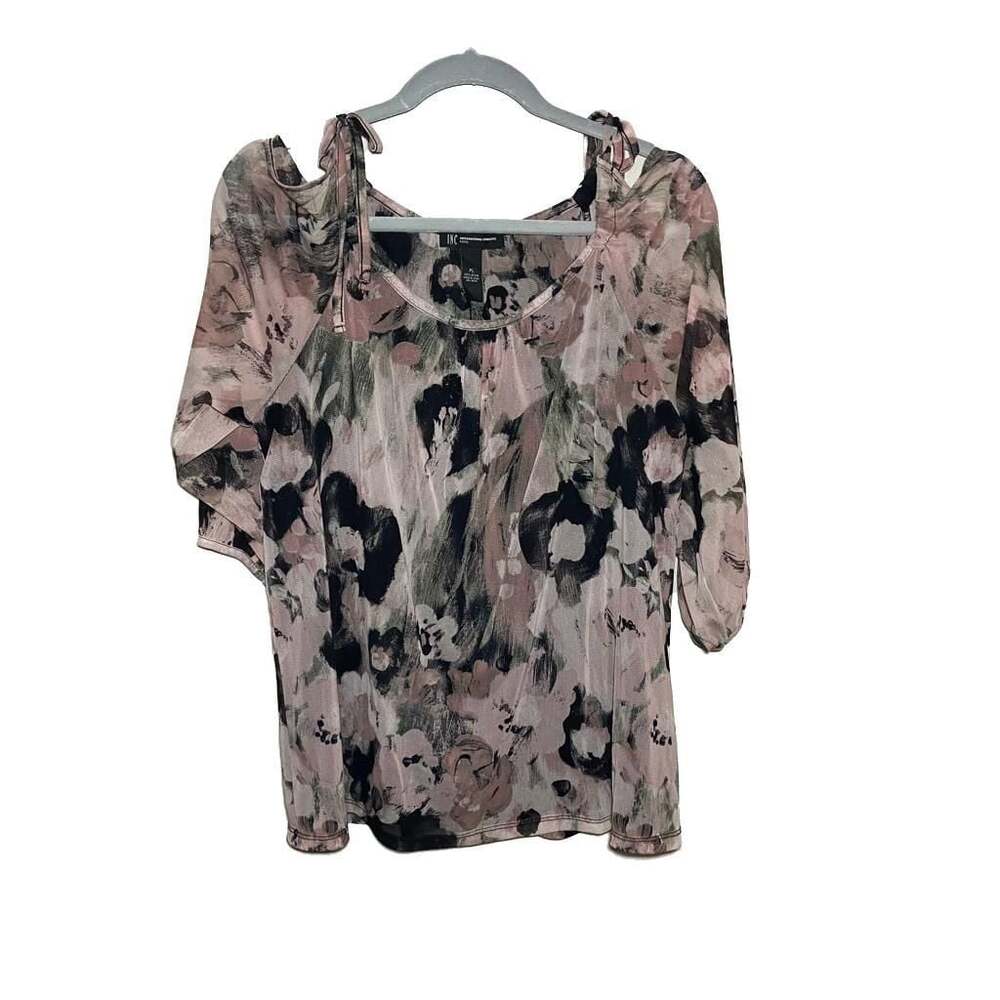 I-N-C Cold Shoulder Floral Dusty Rose/ Black Top